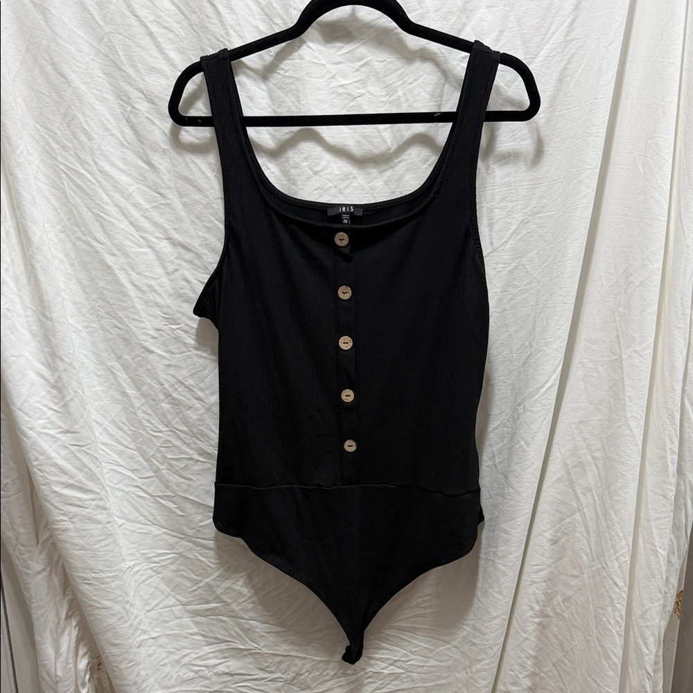 Iris Black Sleeveless Button Bodysuit